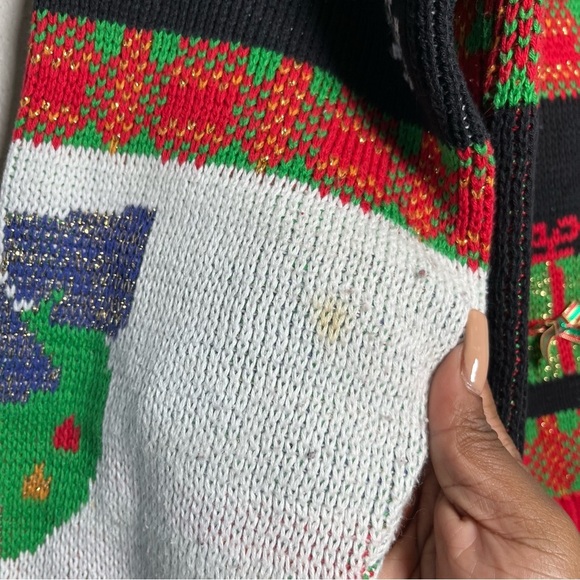 VTG Sweater Loft Women Cardigan Medium Christmas‎ Patchwork Presents Candy Cane - Picture 5 of 15